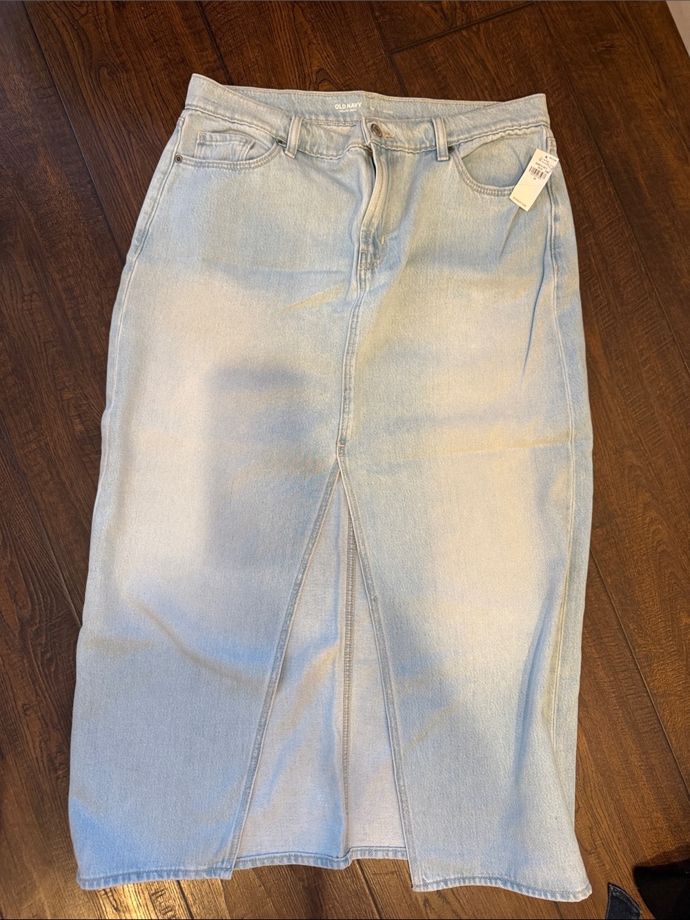 Old Navy Light Blue Denim Straight Midi Skirt with Front Slit